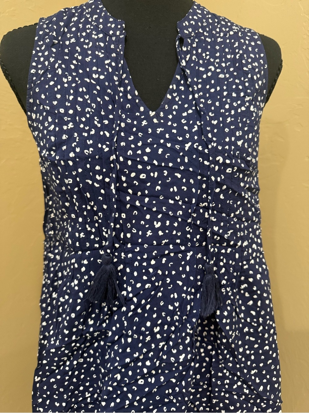 Old Navy Navy Blue Sleeveless Printed Midi Dress with Tassel Tie